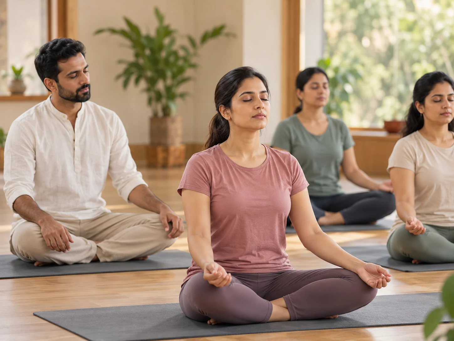Small group in seated meditation at the end of class